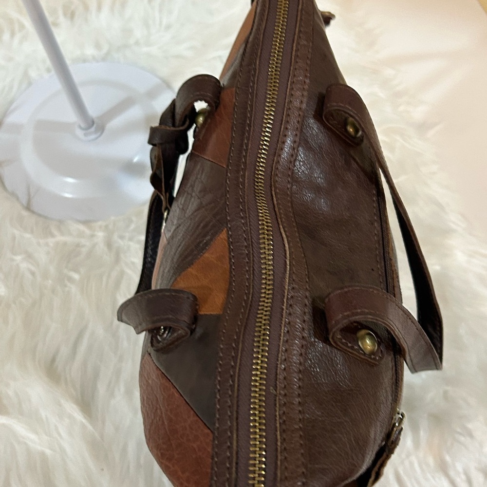 Lucky Brand Brown Leather patchwork Pattern shoul… - image 5